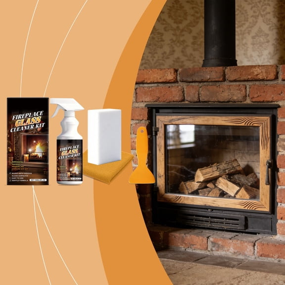 Fireplace Glass Cleaner Kit,Powerful Streak-Free Formula with Scraper, Pad & Sponge, Versatile Cleaning Solution, 150ml Stove and Hearth Cleaning Solution, Removes Soot, Grease, Maintenance