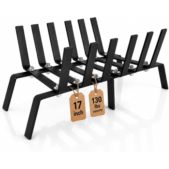 Fireplace Grate 17 inch with 6 Support Bars | Heat Resistant | 130 lb Capacity | Reinforced Fireplace Wood Grate and Fireplace Log Holder with Better Airflow for Indoor Hearth and Camping
