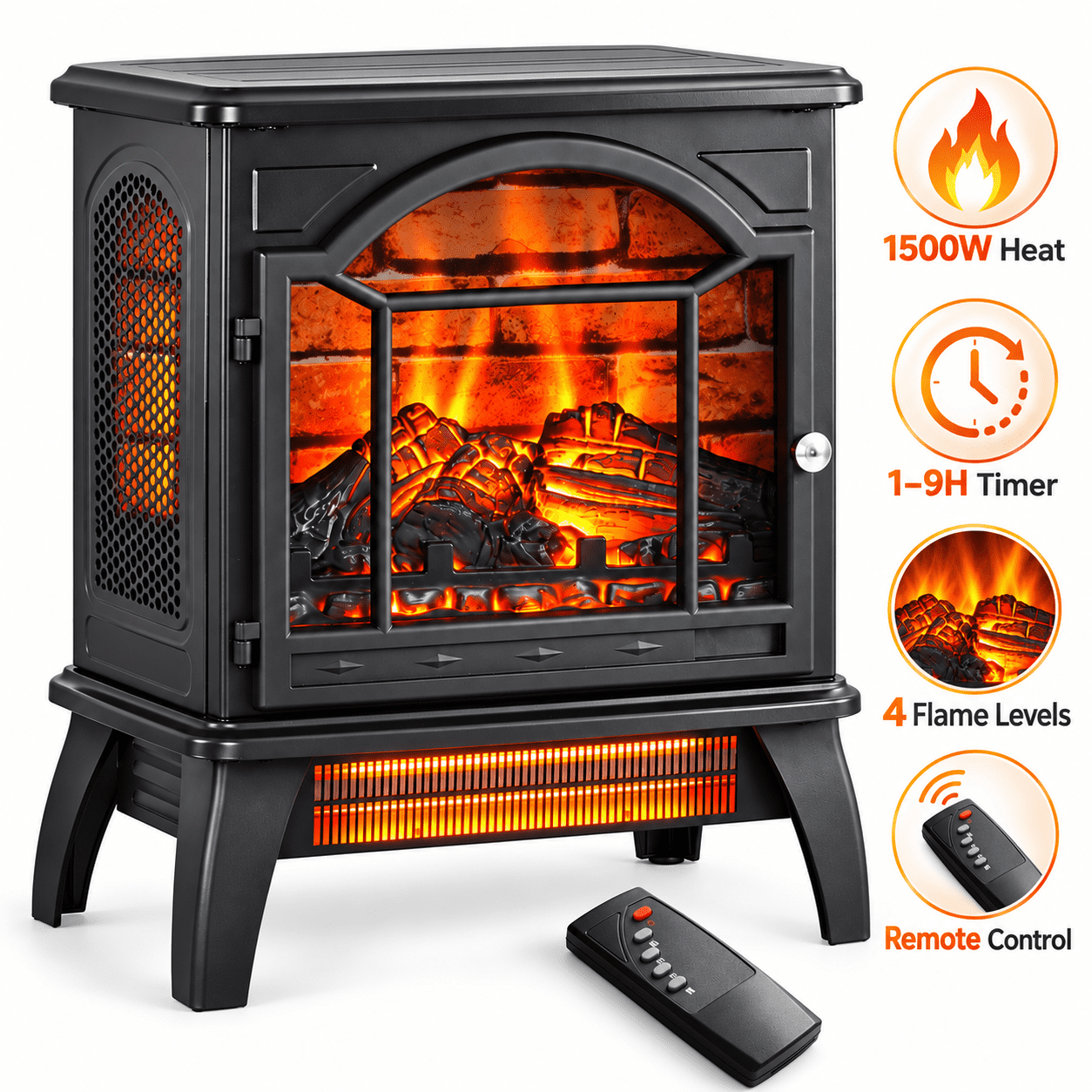 Fireplace Heaters for Inside, Seizeen 1500W Portable Space Heater, 18'' Electric Heater with Remote Control, 64F to 82F Temperatur Adjustable, Shutoff Safety Pr