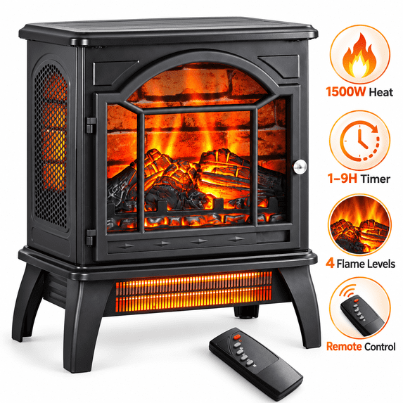 Fireplace Heaters for Inside, Seizeen 1500W Portable Space Heater, 18'' Electric Heater with Remote Control, 64F to 82F Temperatur Adjustable, Shutoff Safety Protection for Home Room
