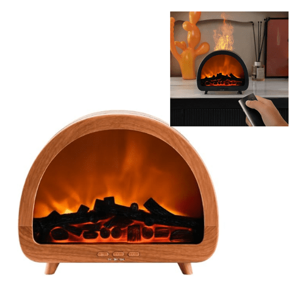 Fireplace Humidifier Diffuser, 200ml Essential Oil Diffuser with Flame Effect, Cool Mist Humidifier, 12 Colors LED Firelight with remote control