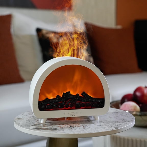 Fireplace Humidifier Diffuser, 200ml Essential Oil Diffuser with Flame Effect, Cool Mist Humidifier, 12 Colors LED Firelight with remote control