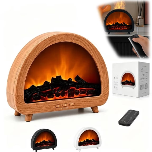 Fireplace Humidifier Diffuser, 200ml Fireplace Essential Oil Diffuser, 12 Colors Firelight Fireplace Diffuser with Remote, Auto-Off & Timer for Home,Office