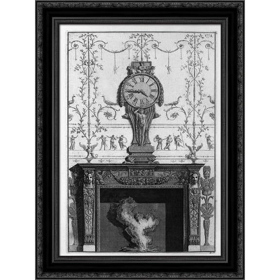 Fireplace: In a garland frieze between two eagles above the plane of a clock 19x24 Black Ornate Wood Framed Canvas Art by Piranesi, Giovanni Battista