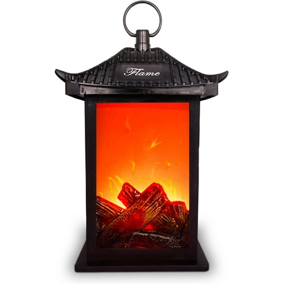 Fireplace Lanterns Decorative,Hanging Fake Fire Place with Realistic Flame Effect,Battery Operated USB Charge Portable LED Fire Lamp,Indoor Outdoor Christmas Decoration (Rectangular)