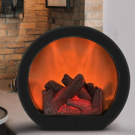 Fireplace Lanterns Decorative,Portable Vintage Electric Fake Fireplace Light with LED Realistic Flame Effect USB Rechargeable Battery Powered Fire Lamp Indoor Outdoor Decoration (Semicircle)