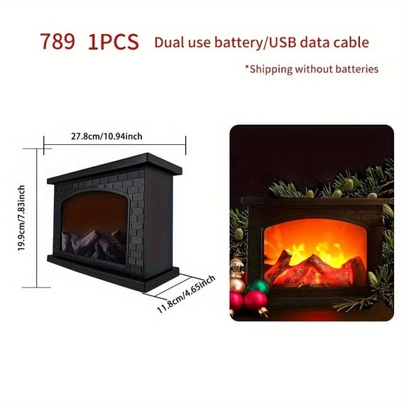 Fireplace Light with Artificial Logs, USB or Battery Powered Tabletop Decor, Black 1 Pack
