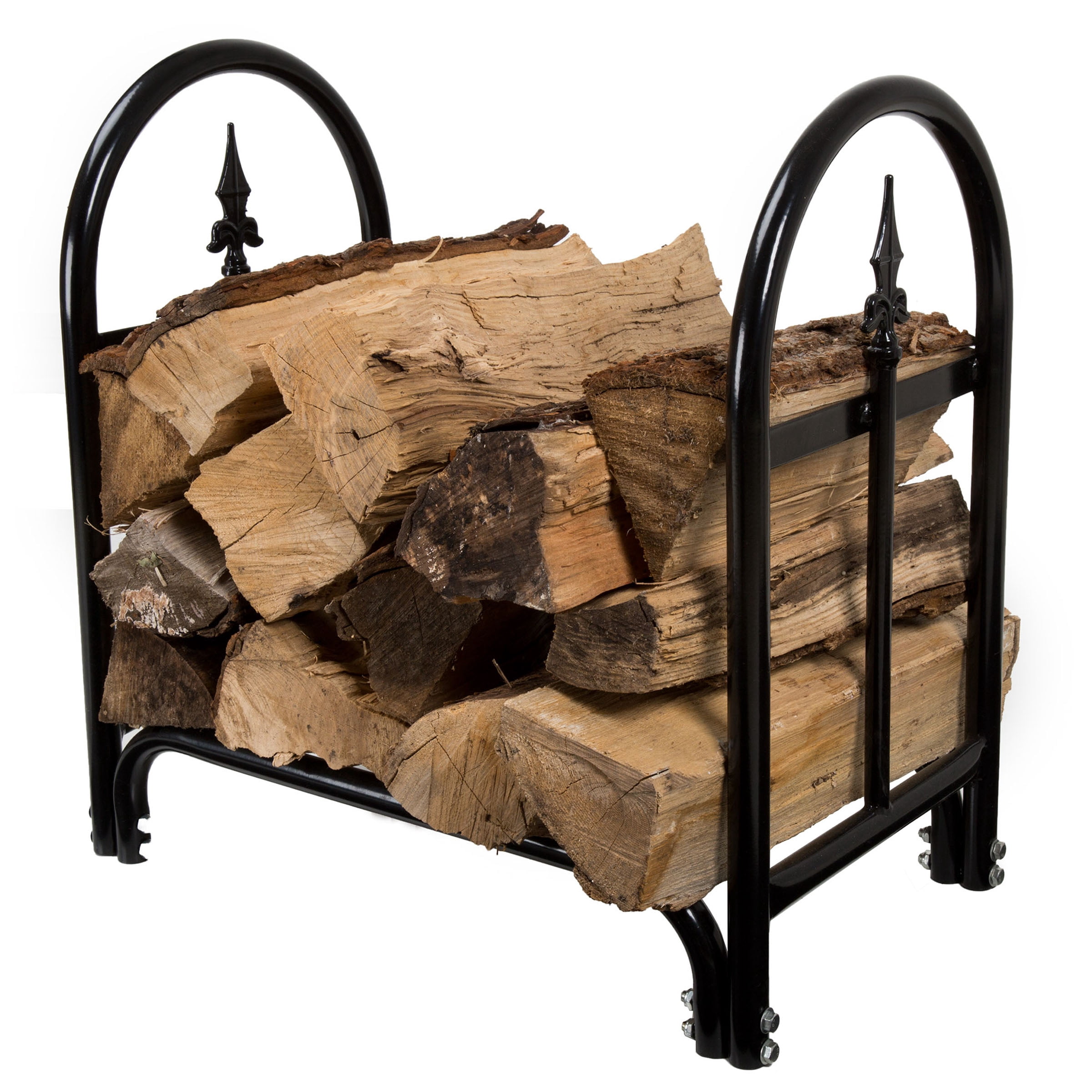 Fireplace Log Rack with Finial Design - Black by Pure Garden