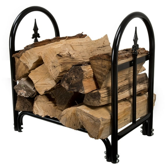 Fireplace Log Rack with Finial Design - Black by Pure Garden