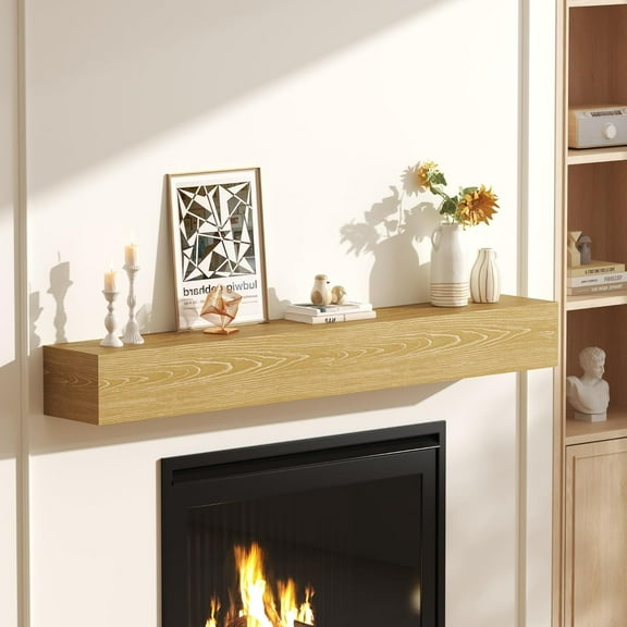 Fireplace Mantel, 48 Inch Solid Wood Mantels for Over Fireplace 5" Thick Wall Mounted Shelves Long Floating Farmhouse Shelf Handcrafted Wooden Fireplace Mantle 48 X 8 X 5 - Rustic Natural