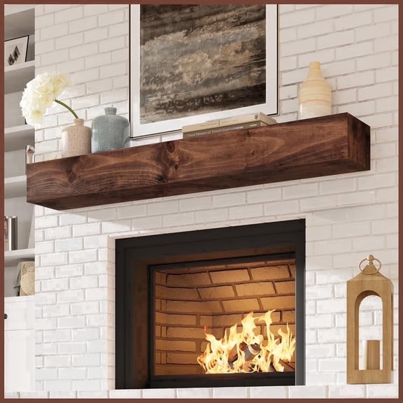 Fireplace Mantel 60 Inch - 8" Deep Solid Wood Floating Mantel for Over Fireplace 90LBS with Invisible Bracket Walnut