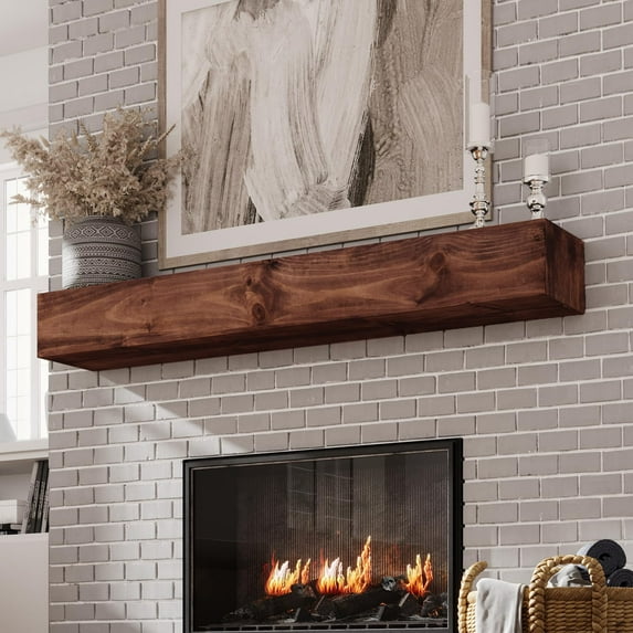 Fireplace Mantel, 60 Inches Hollow Wood Mantel with Invisible Heavy Duty Wood Bracket, Faux Fireplace Mantel for Over Fireplace, Rustic Floating Shelves for Wall, Brown