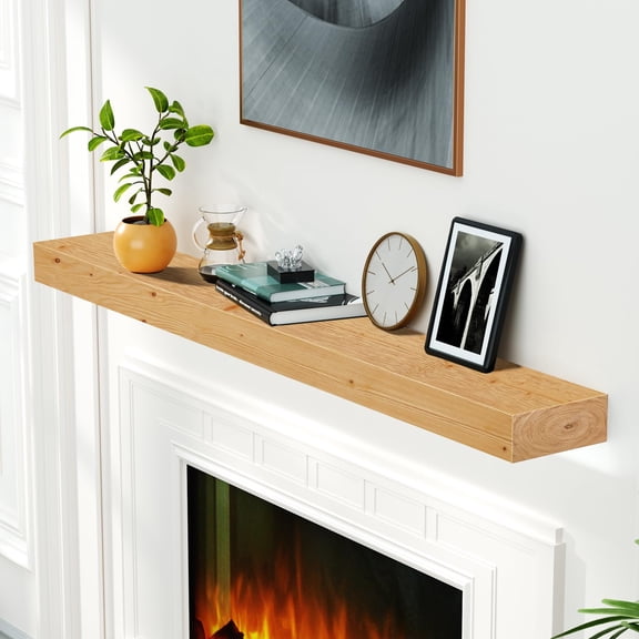 Fireplace Mantel,72" DIY Floating Fireplace Shelves,Wall Mounted Wood Shelving,Handcrafted Wood Brack,Natural Mantels Over Fireplace 72" x 8" x 3" Natural Wood