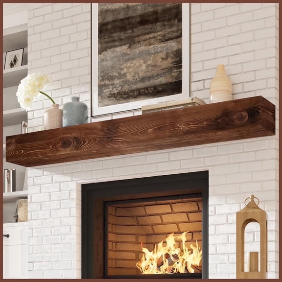 Fireplace Mantel 72 Inch - 8" Deep Solid Wood Floating Mantel for Over Fireplace,Rustic Walnut