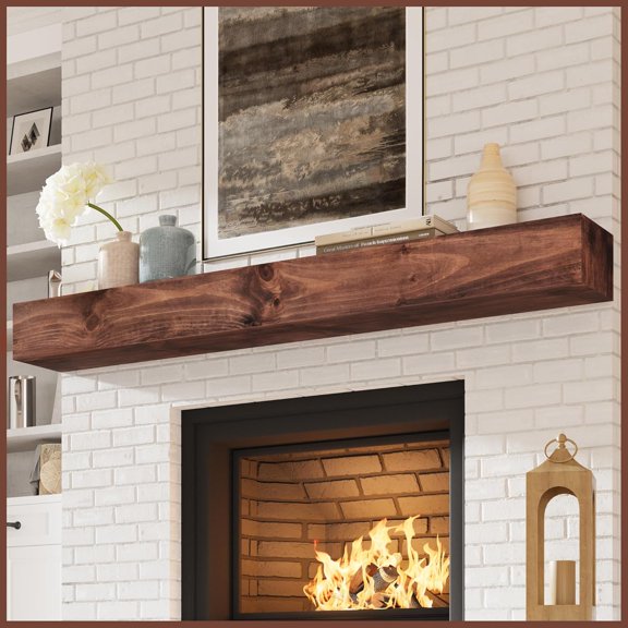 Fireplace Mantel, 72 Inch Handcrafted Wood Mantles for Over Fireplace, Wall Mounted Fireplace Mantel Shelf, Floating Mantel Shelf for Living Room Decor, Walnut