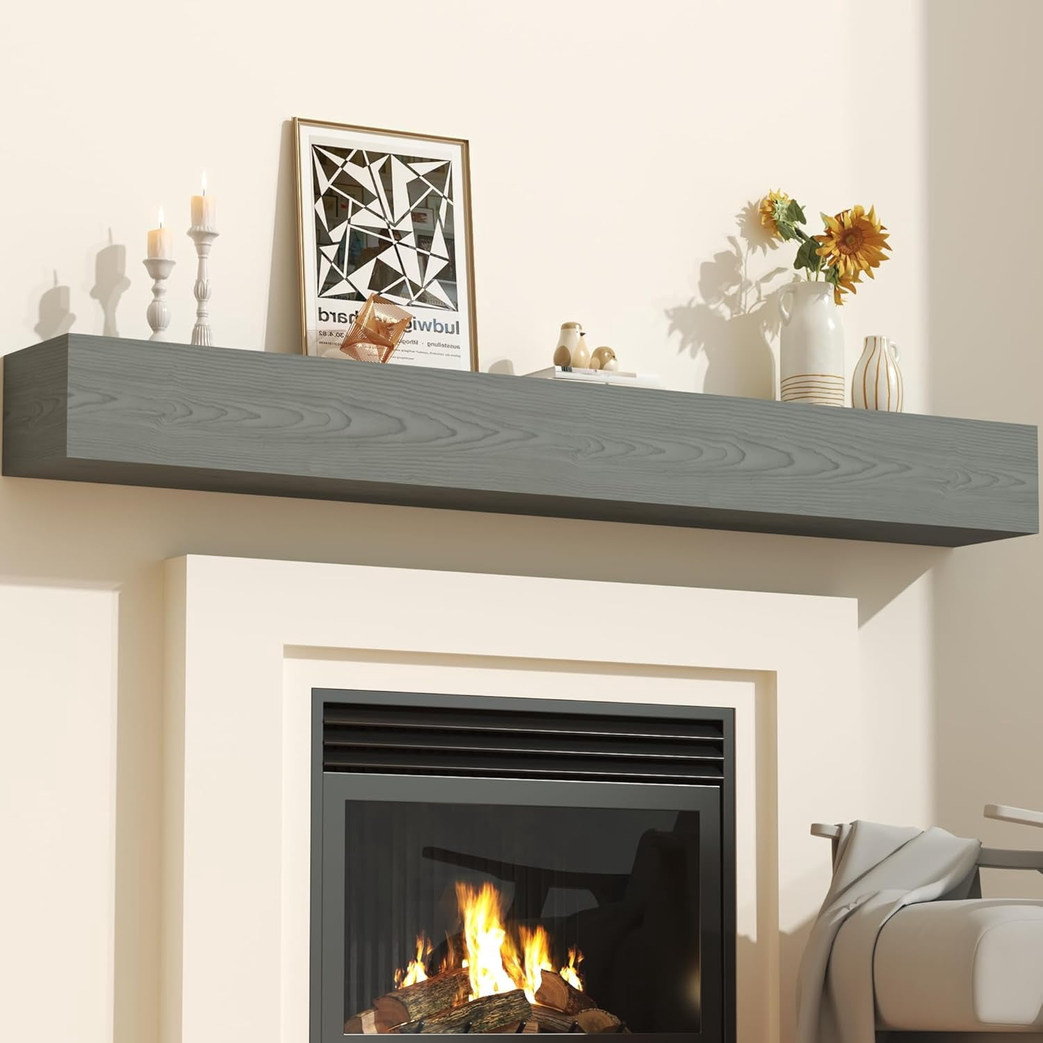 Fireplace Mantel, 72 Inch Solid Wood Mantels for Over Fireplace 5 ...
