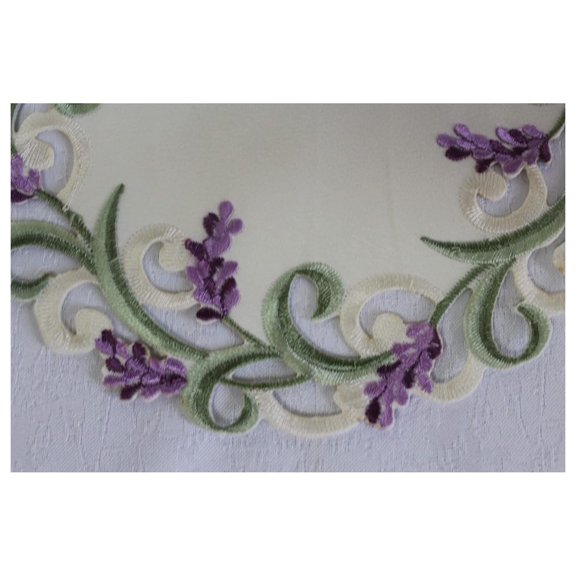 Fireplace Mantel Runner with Purple Lavender Lilac Flowers on Antique White Material, Size 90 x 19 inches