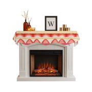 Fireplace Mantel Scarf, Decorative Mantel Runner for Fireplace, Pink Yellow Striped Fruit Cake Scarf Drape Tablerunner for Living Room, Holiday Christmas Decor 60x17