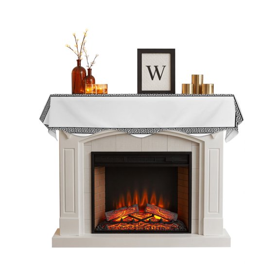 Fireplace Mantel Scarf,Greek Meander Border Inspired Key Mantle Cover Runner Abstract Twist Stripe on White Fireplace Shelf Top Runner for Home Living Room Holiday Party Decor,60x17in