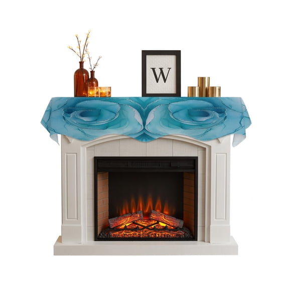 Fireplace Mantel Scarf,Modern Blue Ombre Rose Texture Mantle Cover Runner Silver Lines Seamless Fireplace Shelf Top Runner for Home Living Room Holiday Party Decor,60x17in