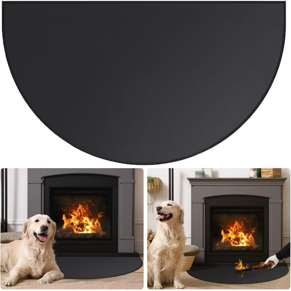 Fireplace Rug,Fireplace Rugs Fireproof,Half Round Black Black Fire Retardant,Stove Indoor Outdoor,Waterproof,Heatproof,Oilproof,Anti-Slip,For Kitchen,Fireplace,Camping,Barbecue Grill,Patios