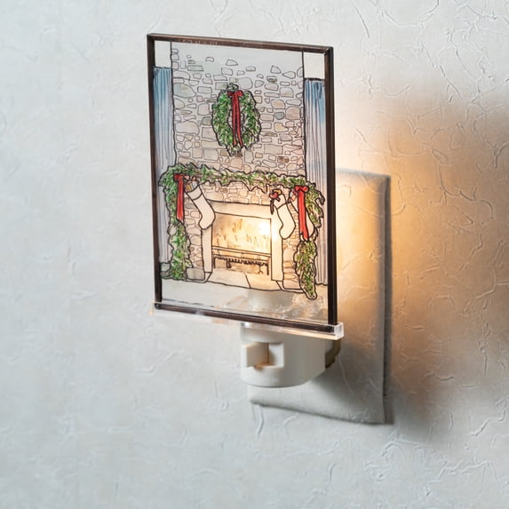 Fireplace Scene Nightlight Multicolor 6.25"H Glass