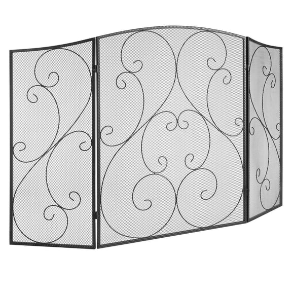 Fireplace Screen 3 Panel - 48" Iron Mesh Spark Guard