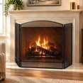 Fireplace Screen, 3-Panel Foldable with Wrought Iron Mesh, Black Spark ...