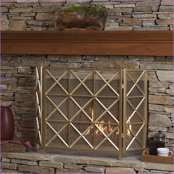 Fireplace Screen | Christopher Knight Home Margaret 3-Panel X Pattern | No Assembly | Iron | Gold