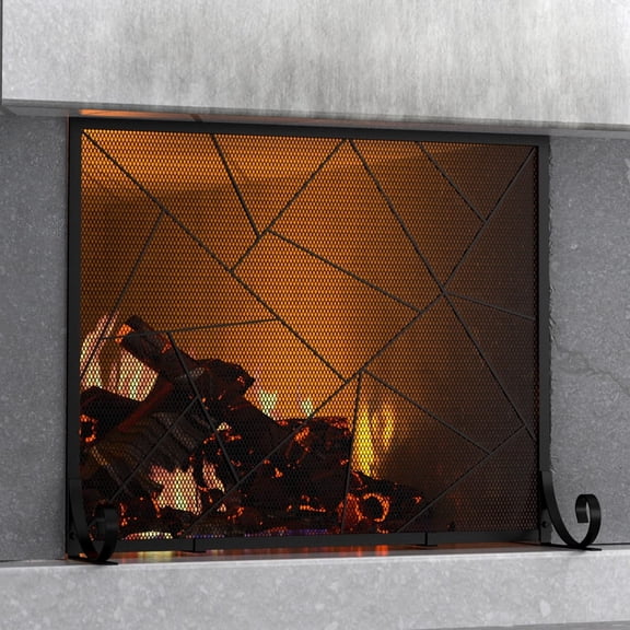 Fireplace Screen Decorative Mesh Geometric Fire Spark Guard Gate Cover for Home