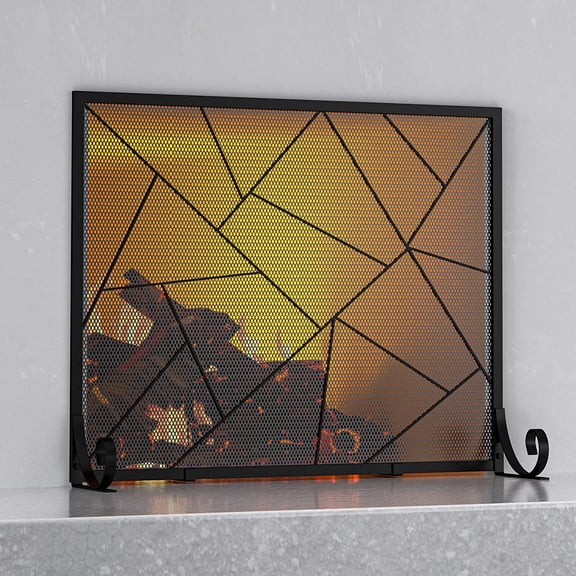 Fireplace Screen Decorative Mesh Geometric Fire Spark Guard Gate Cover for Home