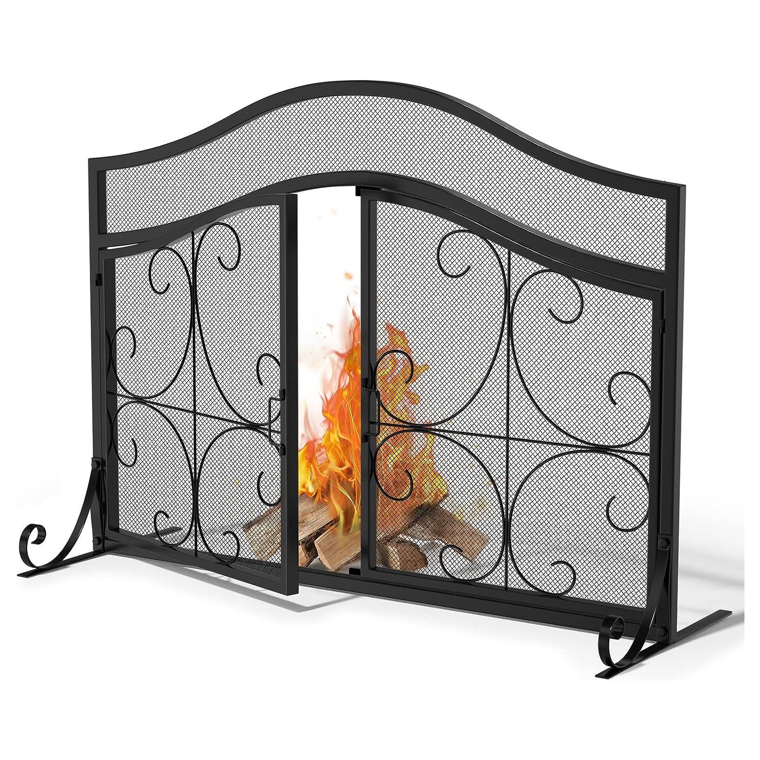 Fireplace Screen with Doors, 43 x 33 Inch Fire Screens for Fireplace