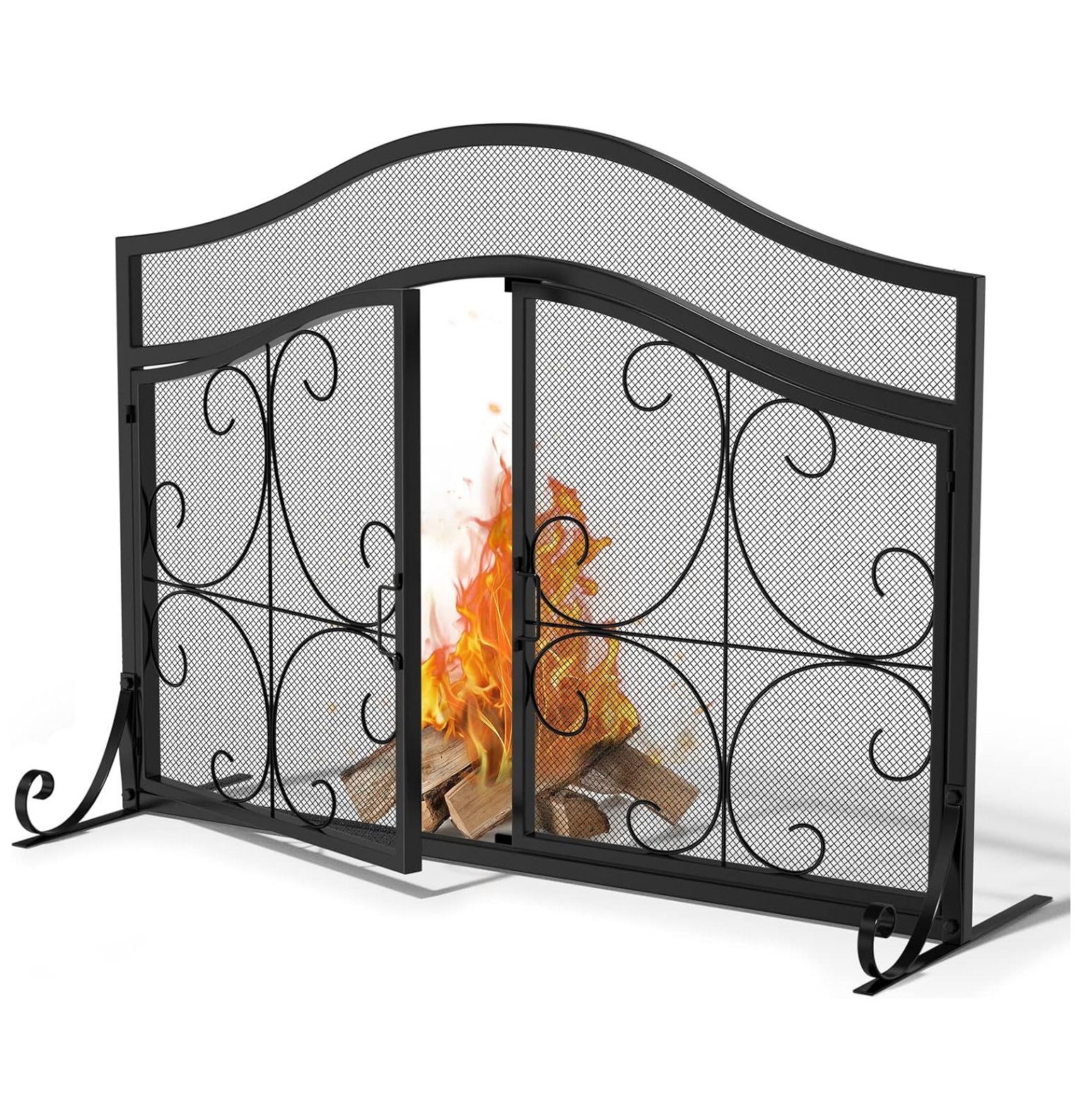Fireplace Screen with Doors, 43 x 33 Inch Fire Screens for Fireplace