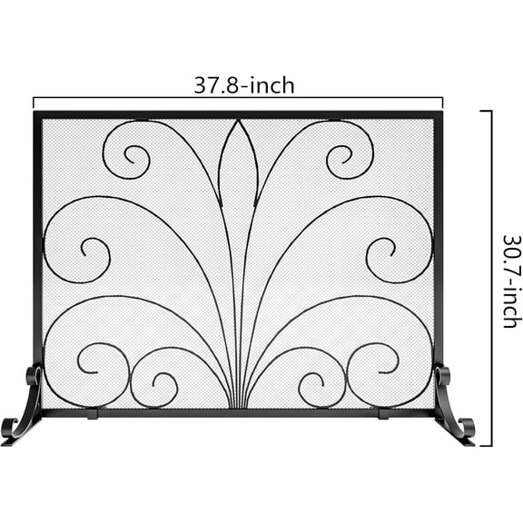 Fireplace Screen Handcrafted Wrought Iron Flat Guard Metal Furnace Fireguards Mesh Safe Protector Wood Burning Stove Accessories 37.8" L x 30.7" H
