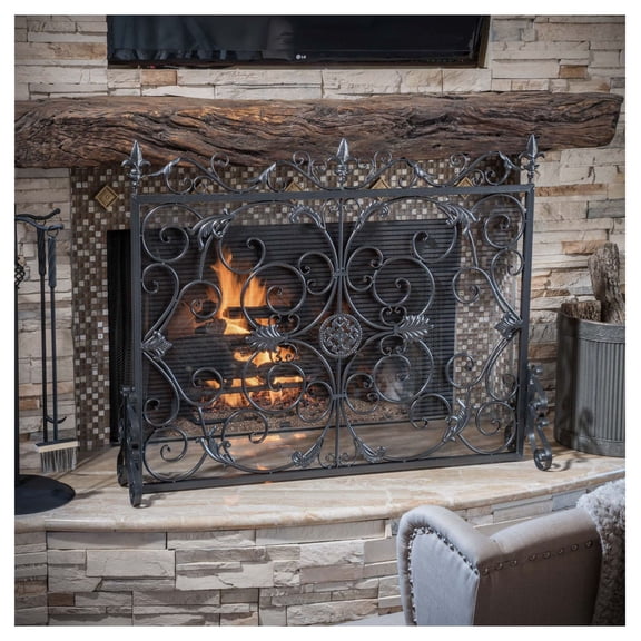 Fireplace Screen - Wrought Iron Decorative Fireplace Cover for Home, Black Finish, 44 Inch Wide, Ornate Victorian Design, Heat Resistant Safety Barrier
