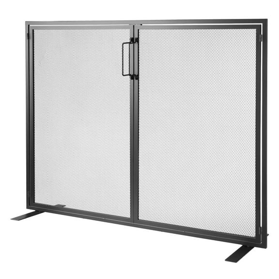 Fireplace Screen with Door, 38.98" Iron Mesh Spark Guard, Heavy Duty Fireplace Cover, Free Standing Fire Fence Grate for Living Room Home Decor