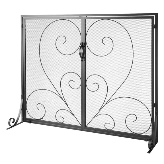 Fireplace Screen with Door - 39 Inch Iron Mesh Fireplace Cover, Spark Guard, Free Standing Fire Fence Grate for Home Living Room - Vintage Style