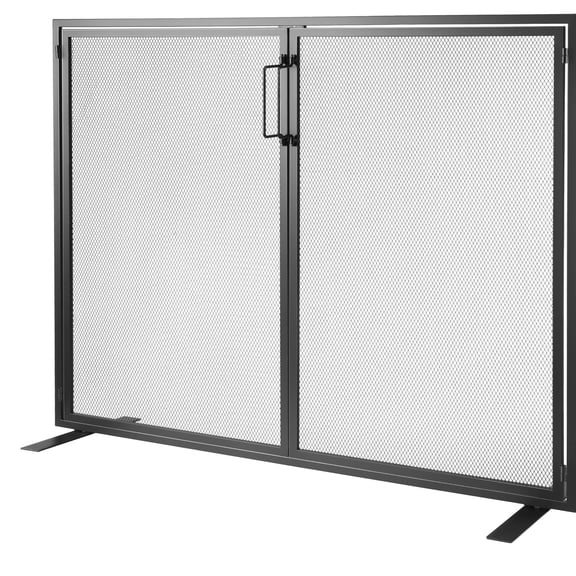 Fireplace Screen with Door, 39" x 31" Freestanding Fire Guard, Heavy Duty Iron Mesh Spark Protector for Living Room Hearth