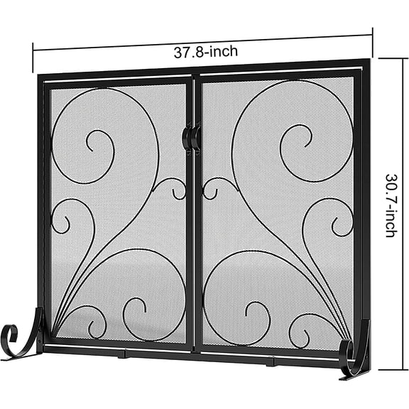 Fireplace Screen with Doors, Handcrafted Solid Steel, Heavy Duty Metal Mesh, Powder Coat Finish, Spark Guard