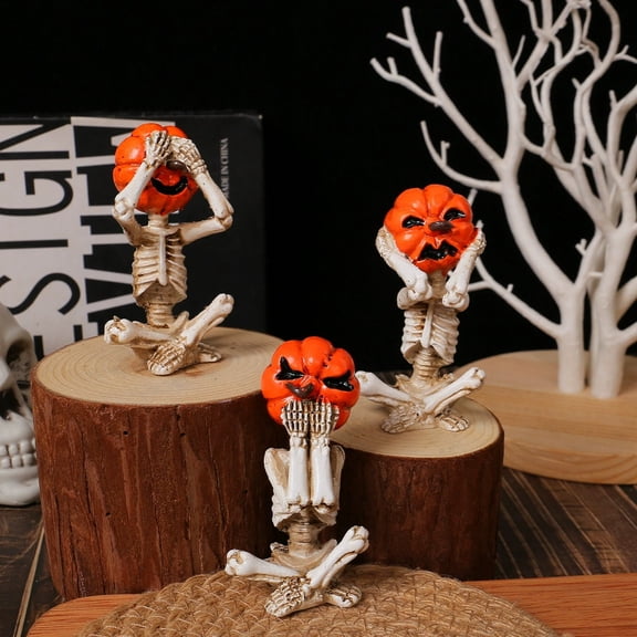 Fireplace Skeletons, Halloween Fireplace Simulation Skull Combination, Skeleton Decoration, Statue Set of 3 Resin Skeleton Figurines Gothic Spooky Mantel Creepy Tabletop Ornaments(1Set)
