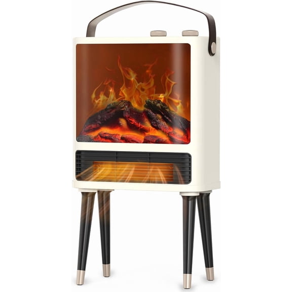 Fireplace Space Heater for Indoor Use, 1500W Freestanding Electric Heater with Realistic 3D LED Flame, 3 Modes, Overheating & Tip-Over Protection, Small Portable Heater for Bedroom Room Office, White