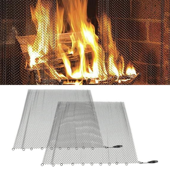 Fireplace Spark Guard Curtain: Durable Stainless Steel Mesh, Beautiful Fire View