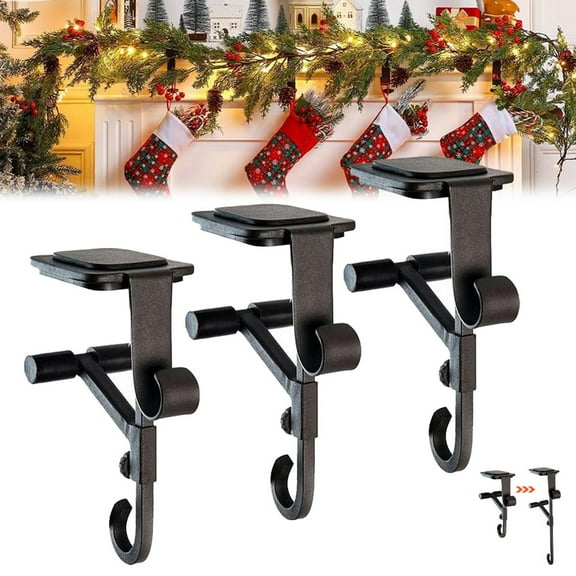 Fireplace Stocking and Garland Hanger, Heavy Duty 2 in 1 Mantle Stocking Hangers Fits 0.5"To 5.9", Adjustable No Slip No Hardware Required Two in One Christmas Hooks Decoration
