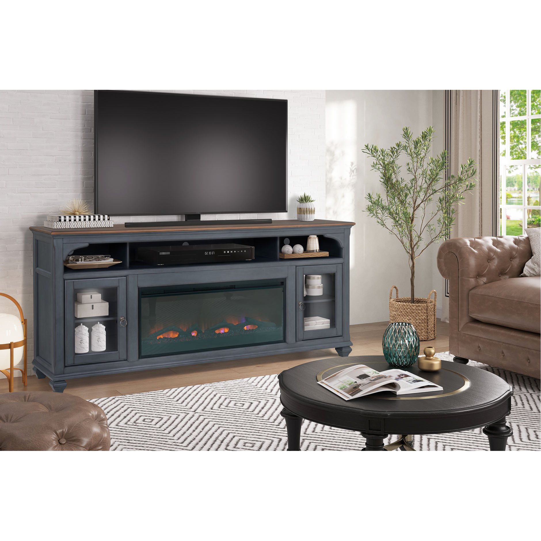 Fireplace TV Console | 7 flame color choices, cable management