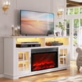 thumbnail image 1 of UHOMEPRO 63 Inch Electric Fireplace TV Stand for TVs up to 70 Inch, Fireplace Entertainment Center with 30 Inch Fireplace, LED Lights, Modern TV Console Table for Living Room, White, 1 of 10
