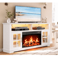 thumbnail image 1 of UHOMEPRO 63 Inch Electric Fireplace TV Stand for TVs up to 70 Inch, Fireplace Entertainment Center with 30 Inch Fireplace, LED Lights, Modern TV Console Table for Living Room, White, 1 of 13