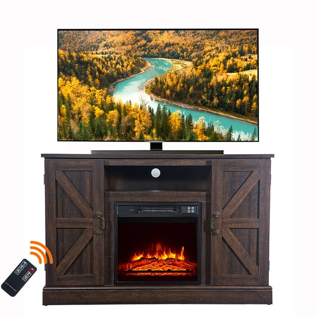 Seizeen Heated Fireplace TV Stand for 55'' TVs, Adjustable Heater with Remote, Brown