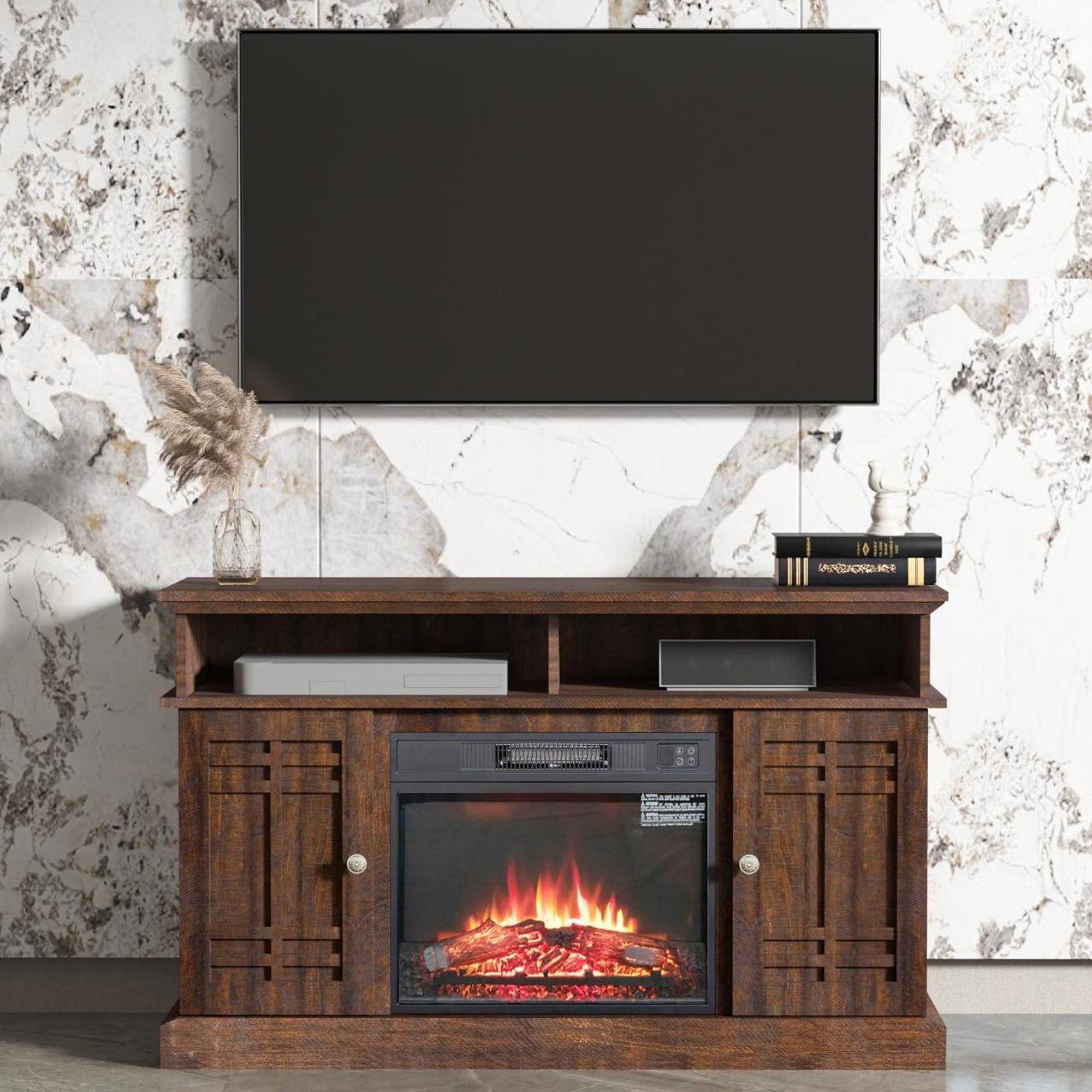 Fireplace TV Stand for 55in TVs, PAPROOS 48" TV Stand with Fireplace
