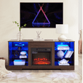 thumbnail image 1 of Fireplace TV Stand for 62" TVs, Wood Console Table with Storage and Charging Station, Modern Media Console with LED Lights, Under TV Cabinet for Living Room, Bedroom, 1 of 9