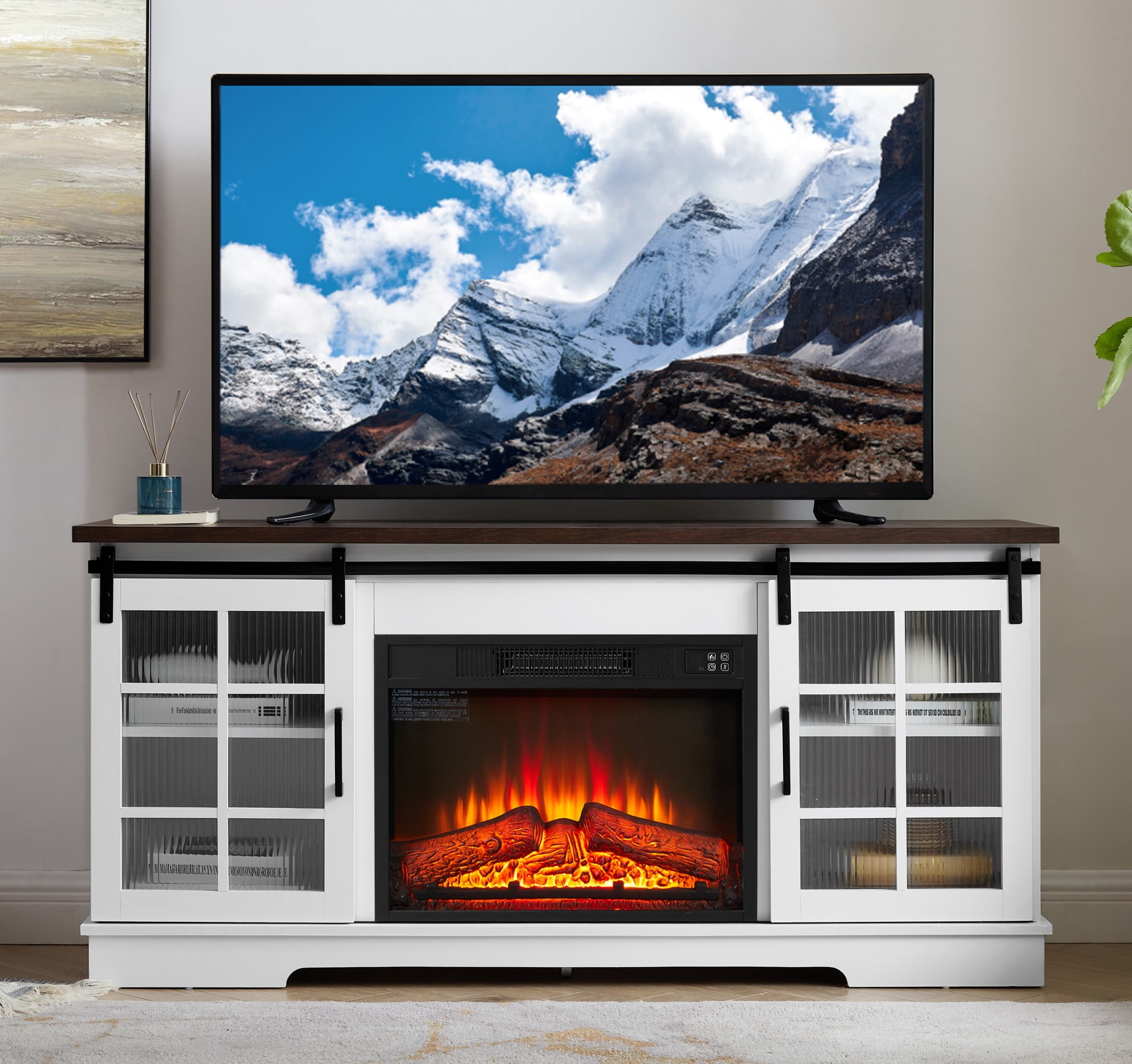 Fireplace TV Stand for 65 Inch TV, Farmhouse Entertainment Center with ...
